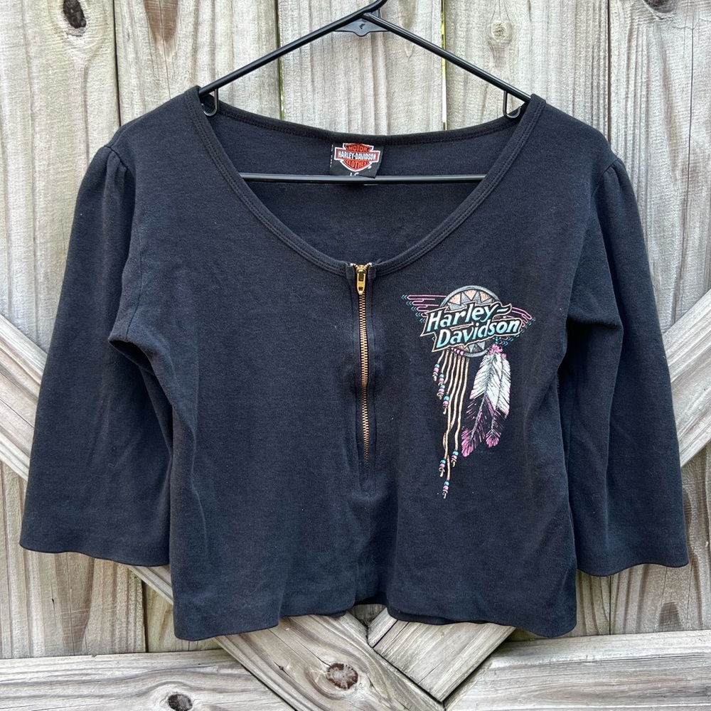 Rare Vintage Harley Davidson Women’s Zip Crop Top, Size Large